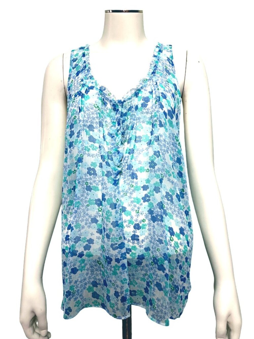 American Eagle Outfitters 6 Blue Aqua Floral Ruffle Babydoll Y2K Tank Top